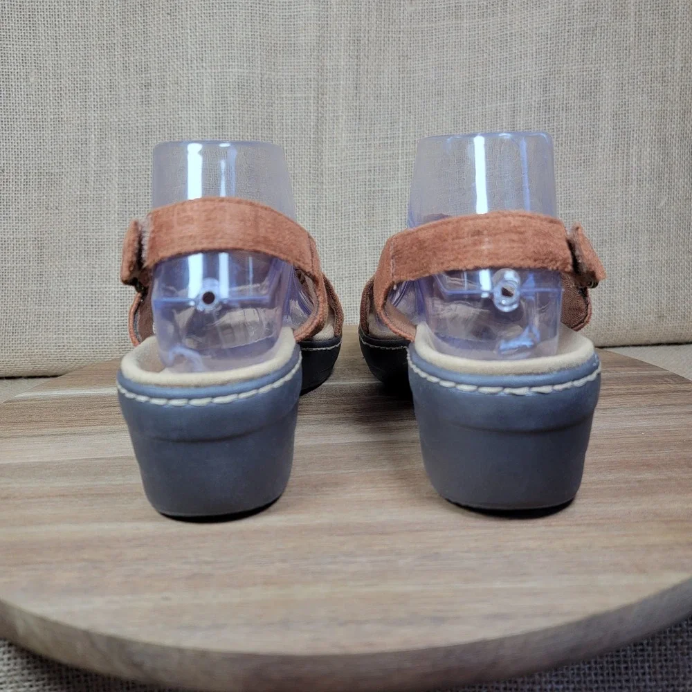 Clarks Merliah Echo Wedge Sandals Rust Brown Textile Straps Women's‎ 9 Comfort